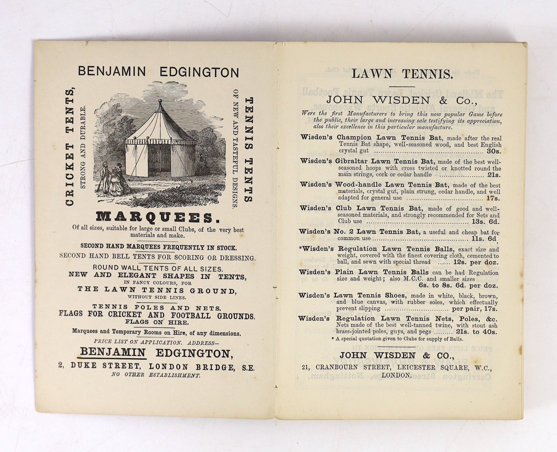 Wisden, John - Cricketers’ Almanack for 1882, 19th edition, original paper wrappers, minor loss to spine head and foot, slight spotting to endpapers.